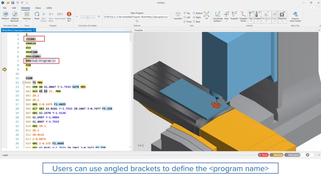 NC Editor - Support for Program Name Defined by Angled Brackets