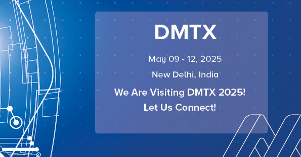 Exhibition Banner Information for the DMTX 2025 in New Delhi, India.